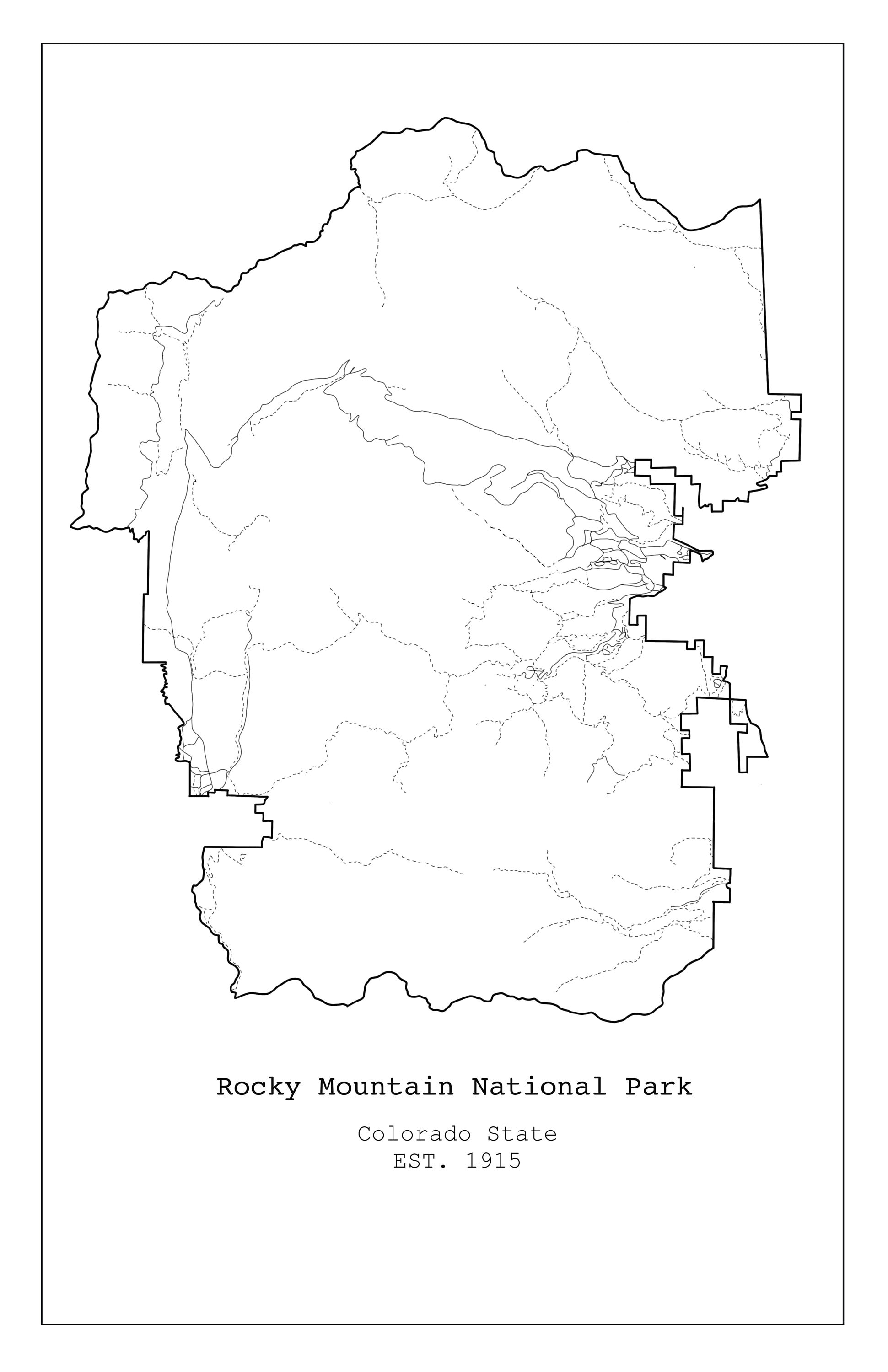 Rocky Mountain National Park Outline Minimalist Map Poster | Etsy