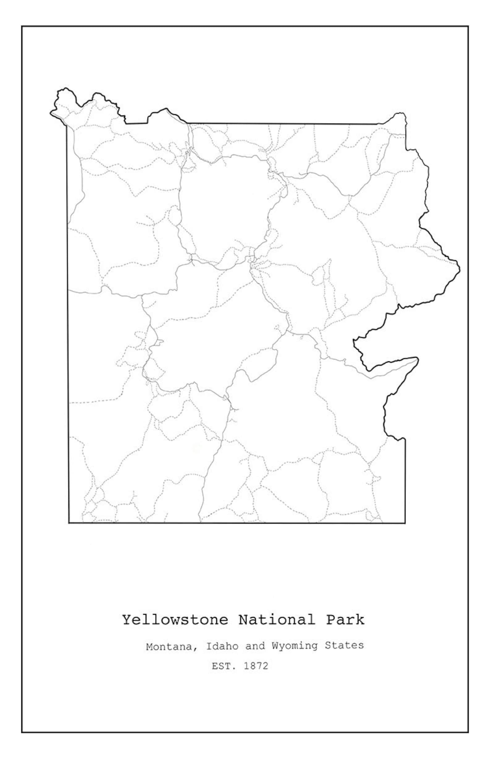 Yellowstone National Park Outline Minimalist Map Poster Wall Etsy
