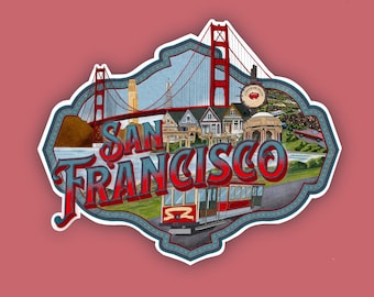 Vintage  Inspired San Francisco Sticker | Retro California | Waterproof | Travel Decal |