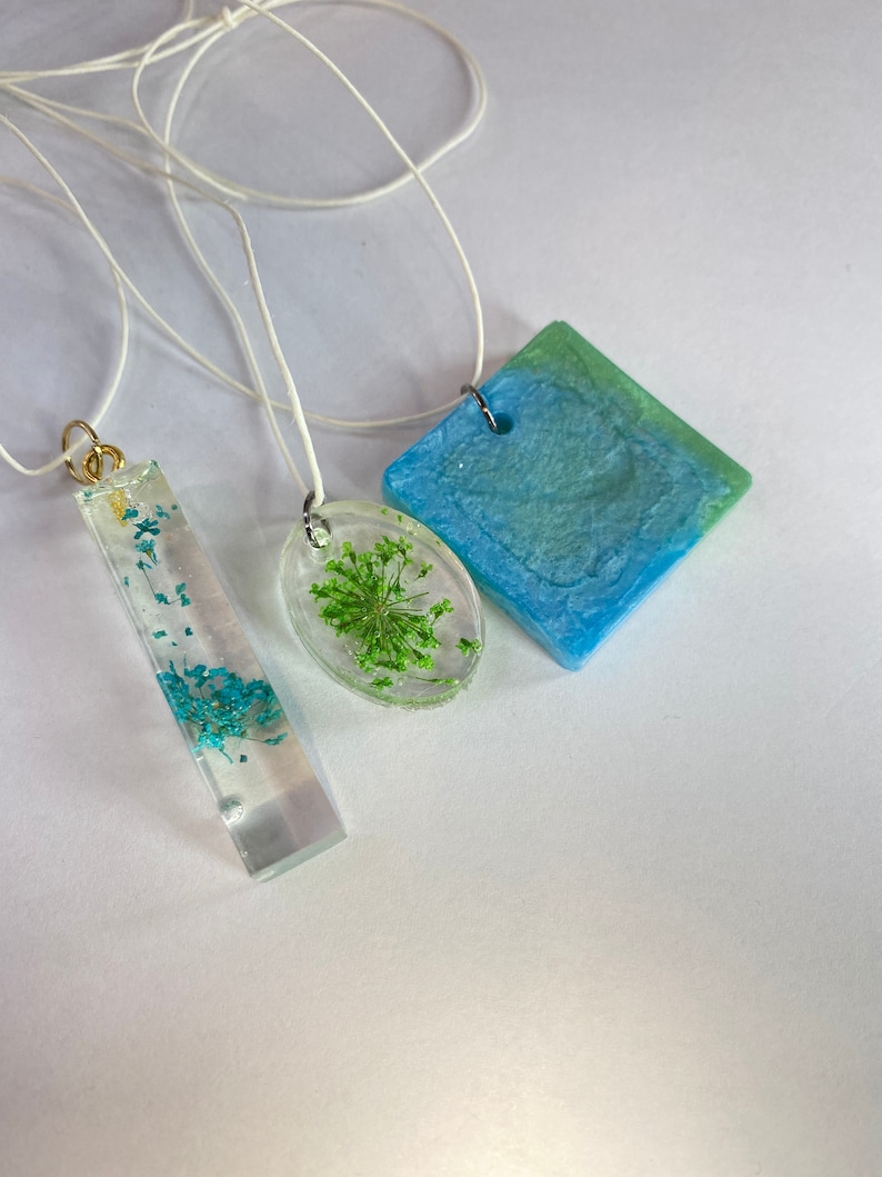 Pretty BlueGreen Flower Resin Pendants SET OF 3 set includes all 3