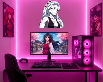Arte de pared de madera Daki, decoración de anime inspirada en Demon Slayer, recorte de madera del demonio de la Luna Superior, decoración para habitación de anime, adorno de pared para configuración de juegos