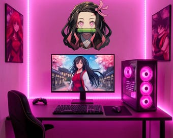 Cuadro de madera de Nezuko Kamado, decoración de madera recortada de anime, adorno de pared inspirado en Demon Slayer, decoración para sala de juegos, arte de pared de manga