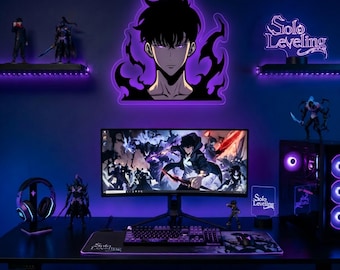 Solo Leveling Wandkunst | Handgefertigte Holz Ausschnitt | Anime Zimmer Dekor | Kunstharzwand