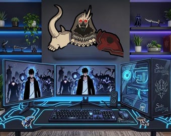 Solo Leveling Holz Wand Kunst | Sung Jinwoo Shadow Monarch Anime Dekor | Handgemaltes Kunstharz