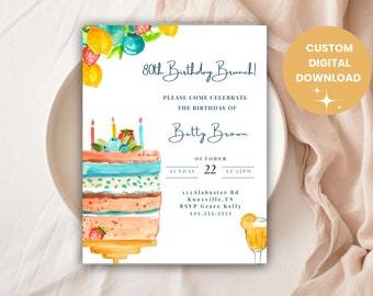80th BIRTHDAY INVITATION Birthday Party Brunch Invite Digital Download 80th Invitation for 80th Birthday Brunch Invite for 80 year old