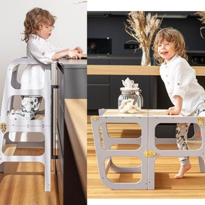 3in1 Kitchen tower Slide Safe and Stable helper tower table and slide Transformable Montessori helper Montessori furniture Step stool