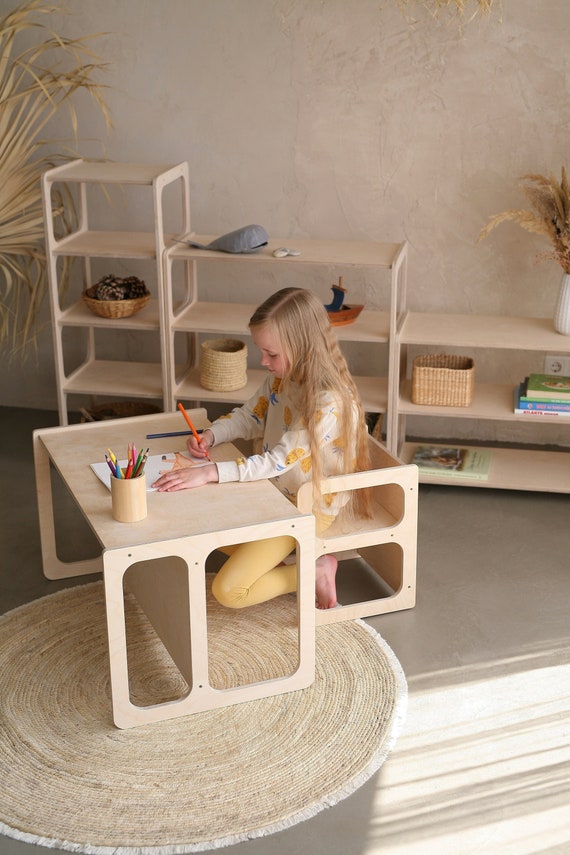Adjustable Table and Chair Montessori Wooden Kids Table Chair
