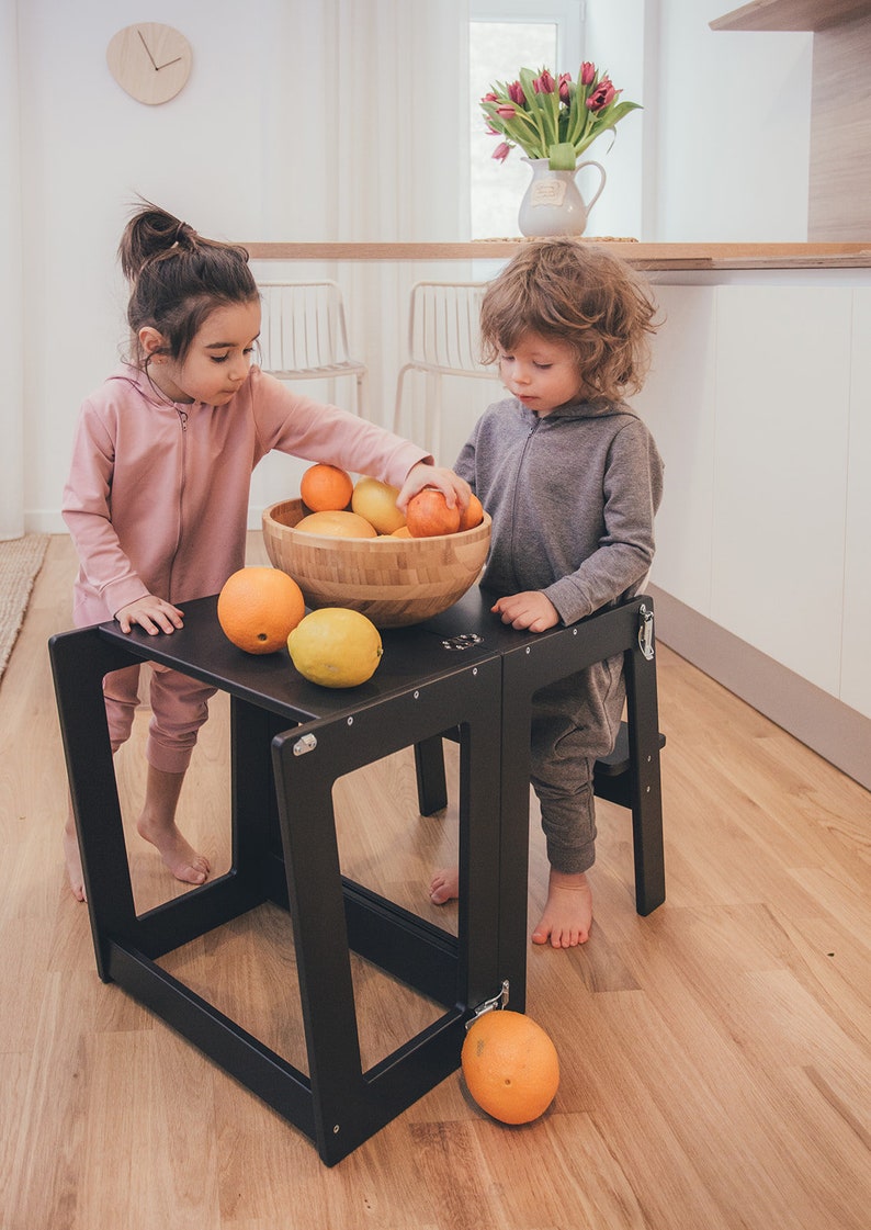 2in1 Kitchen Tower Table and Chair Montessori Helper Tower Etsy