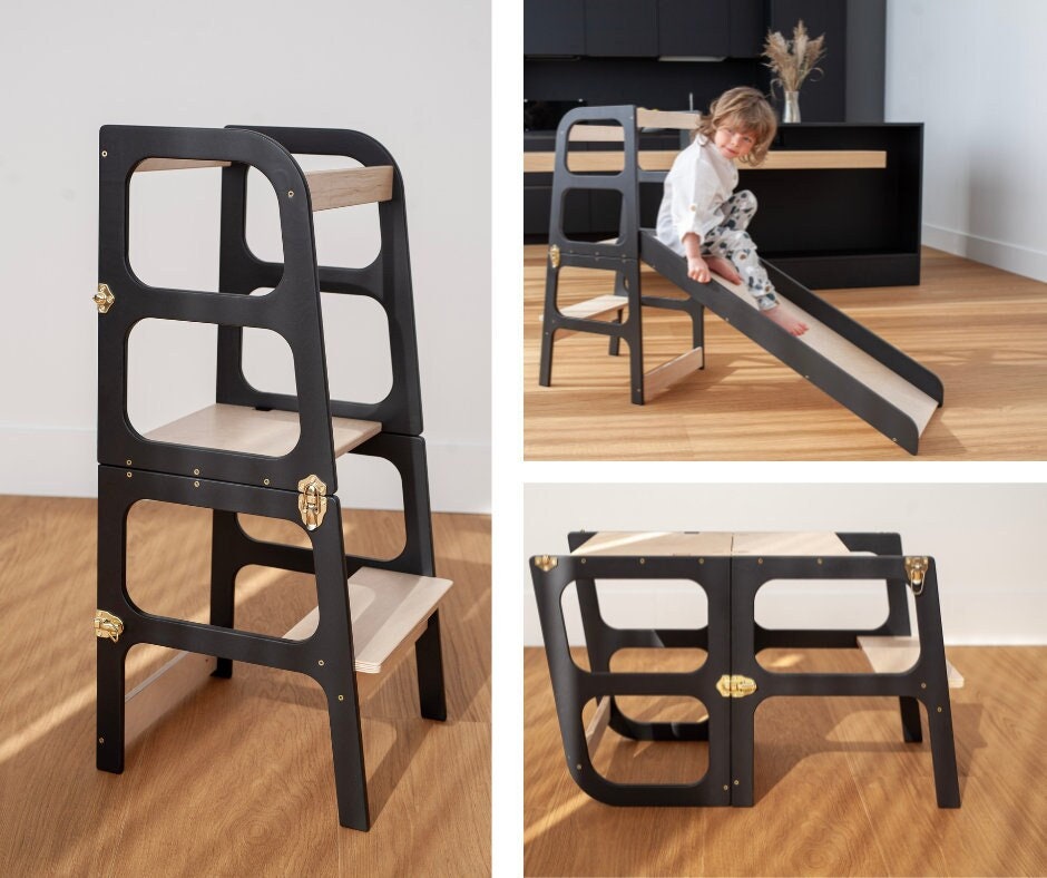  Kit  Montessori Learning Toddler Tower, escalera para niños  con asistente de riel de seguridad en actividades diarias : Bebés