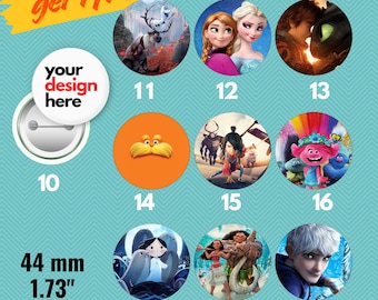 Custom Pinback Button Pins 44mm, Personalized Movie & Cartoon Pins, 1.73" Button Pins