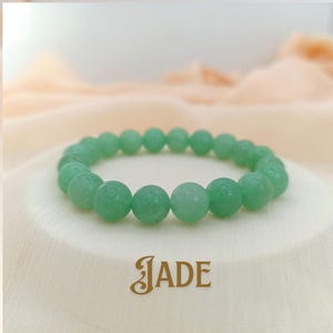 Natural Jade Bracelet, 8mm Green Gemstone Bracelet, Nephrite Healing Stretch Bracelet, Handmade Bracelet, Womens Bracelet, Mens Bracelet