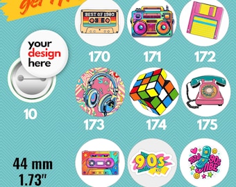 Spille retrò anni '80 e '90, set di distintivi dall'estetica vintage (44 mm)