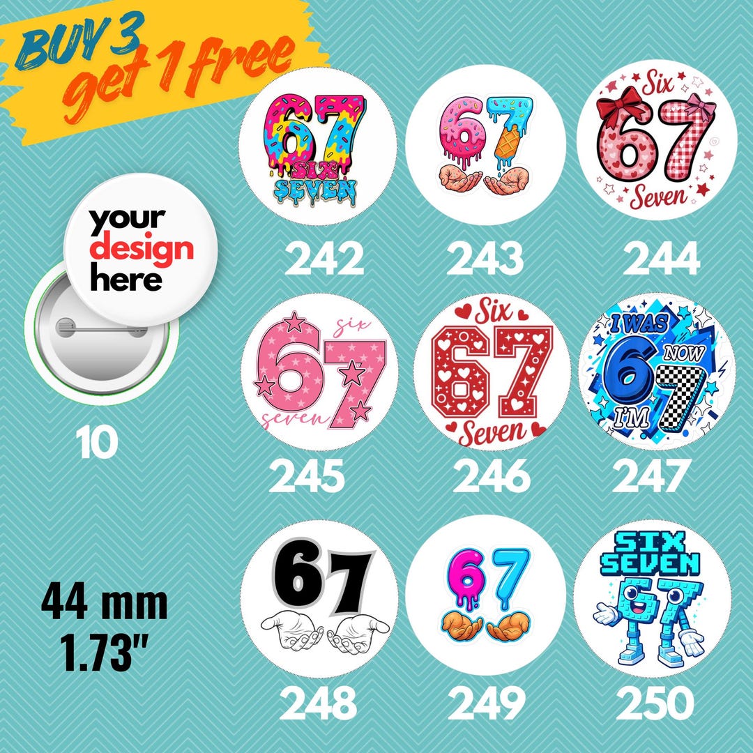 Six Seven Button (44 mm), 67 Trend Button Pin, ästhetisches Pin für ...