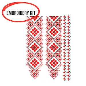 Red Ukrainian Embroidery Kit, Ornament Cross-Stitch, Thermal Sticker