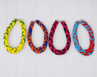 Colorful Fabric Statement Necklace: Chunky Boho Textile Jewelry