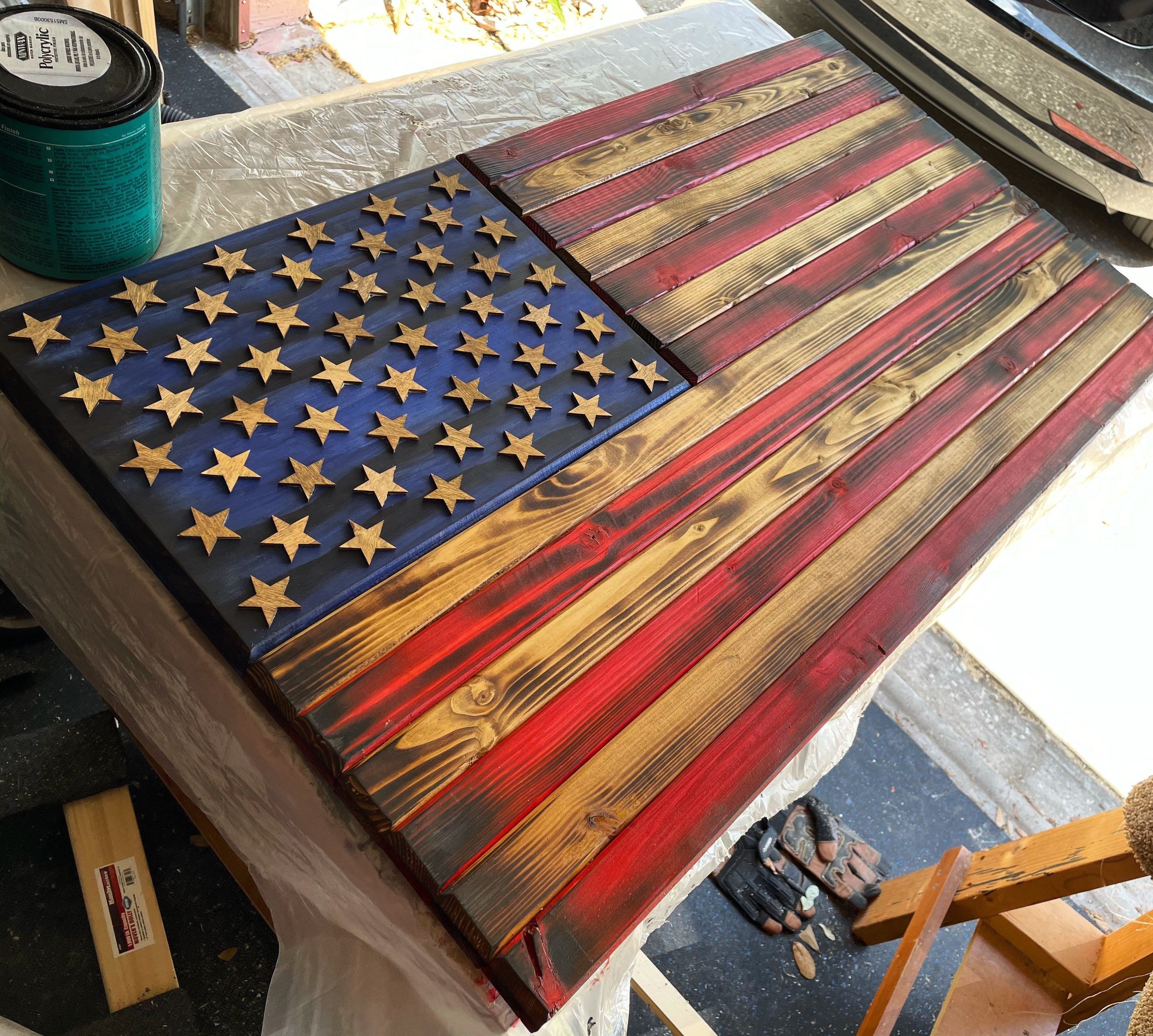 3FT Wooden American Flag w/3D Stars Etsy