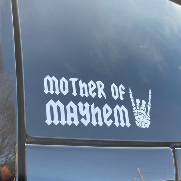 Car Decal Mother of Mayhem, Alternative, Vinyl Decal, Mama, Chaos Coordinator, Mom Life, Funny Car Decal, Skeleton Hands, Window Decal, Kids