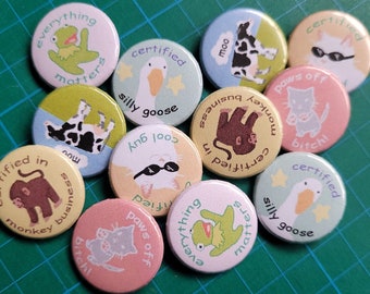 Mischievous Creatures - Handmade Pinback Buttons featuring Original Art