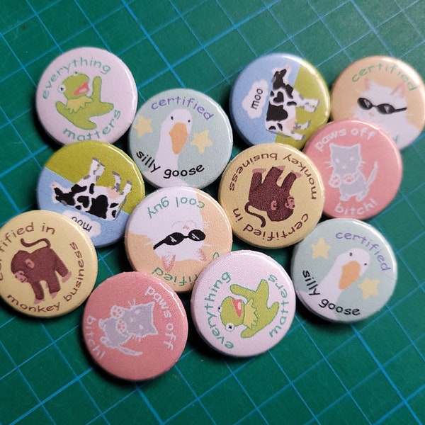 Mischievous Creatures - Handmade Pinback Buttons featuring Original Art