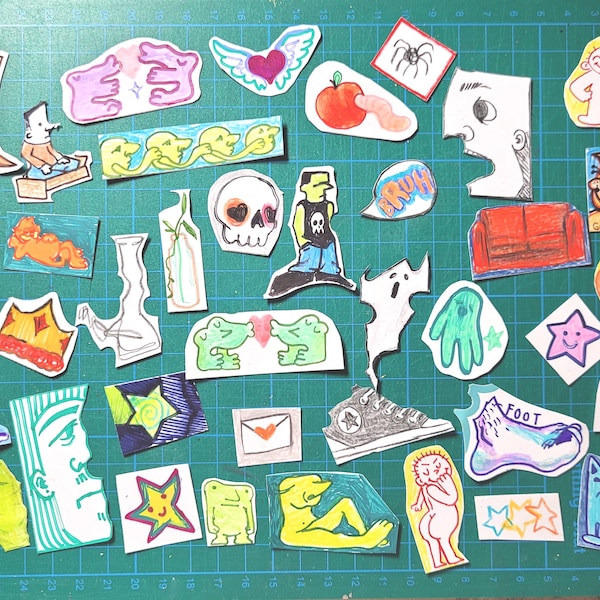 Alte Doodle-Sticker! Handgezeichnete benutzerdefinierte oder mysteriöse abfallreduzierende Vinyl-Sticker!