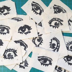Eye patches! - Sew-on linocut patches!