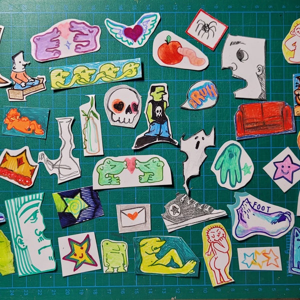 Scrap doodle stickers! Hand drawn custom or mystery waste-reducing vinyl sticker pack!