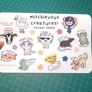 Mischievous Creatures - Sticker Sheets!! 11+ Cool vinyl stickers of silly cute animal drawings