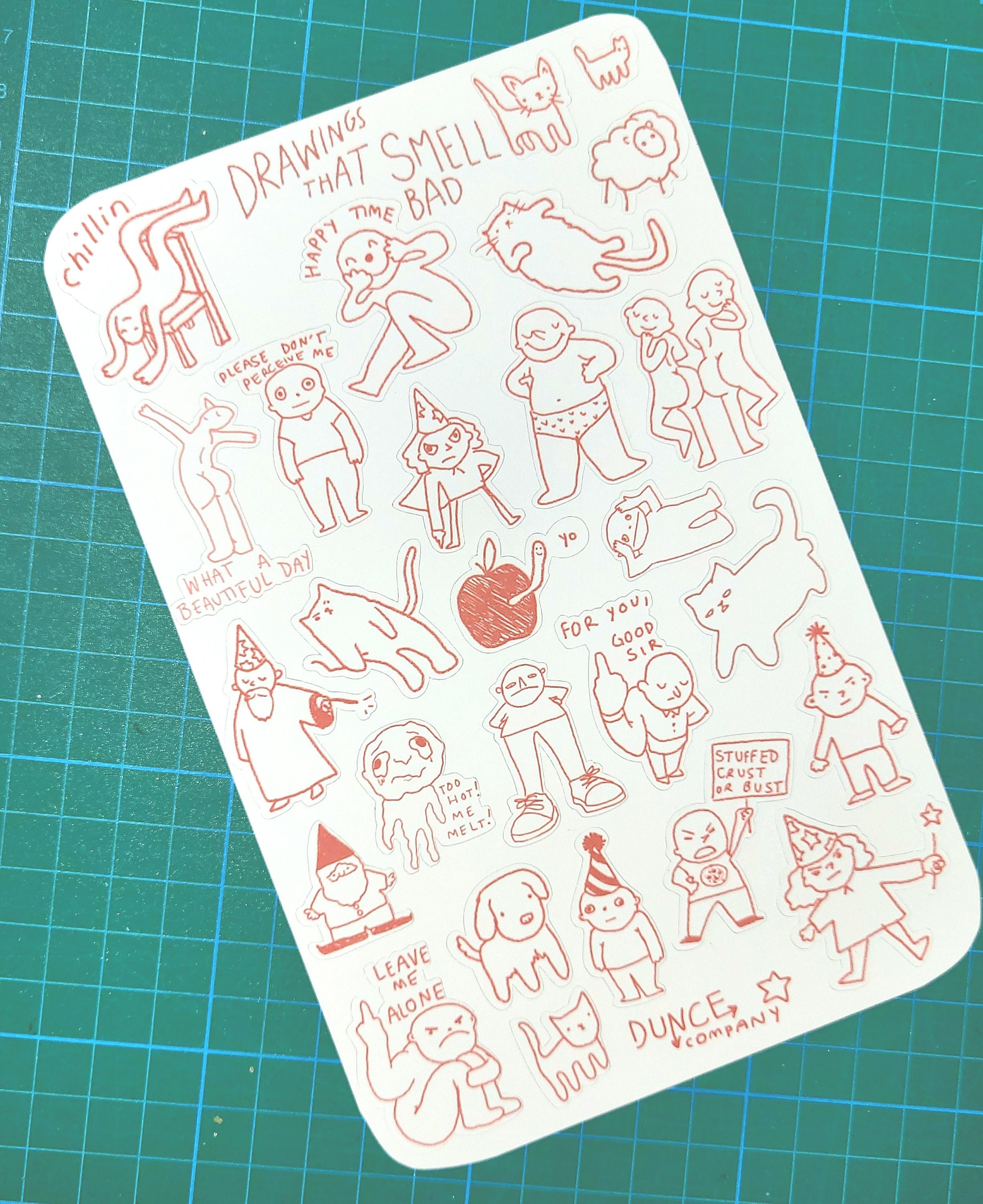 Smell Line Sticker Drawings That Smell Bad - Sticker Sheets!! Cool Vinyl Stickers of Silly ...