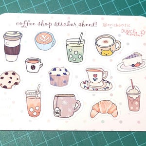 NEW! - COFFEE SHOP Sticker Sheet!! 13 Cool vinyl stickers of silly cute illustrations