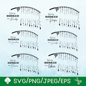 Hooked On Daddy SVG: 9 diseños de nombres, compatibles con Cricut (descarga digital)