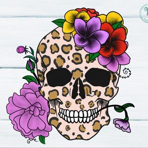 Bloem luipaard schedel png-bestand, bloem luipaard schedel png-bestand, bloemen schedel png/schedel digitale download