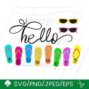Hello Summer Svg, Flip flops SVG,  Svg  files for cricut / Instant Download Fot Cricut Design Space