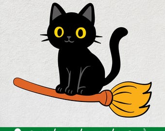 Black Cat on Witch Broomstick | Halloween SVG | Cute Magic Cat Clipart, Svg  files for cricut / Instant Download Fot Cricut Design Space