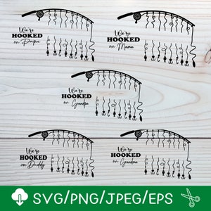 Enganchado a papá, enganchado a papá, mamá, abuela, abuelo, tío para 8 nombres, archivos SVG para cricut / Descarga instantánea Fot Cricut Design Space