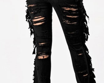 black fringe jeans