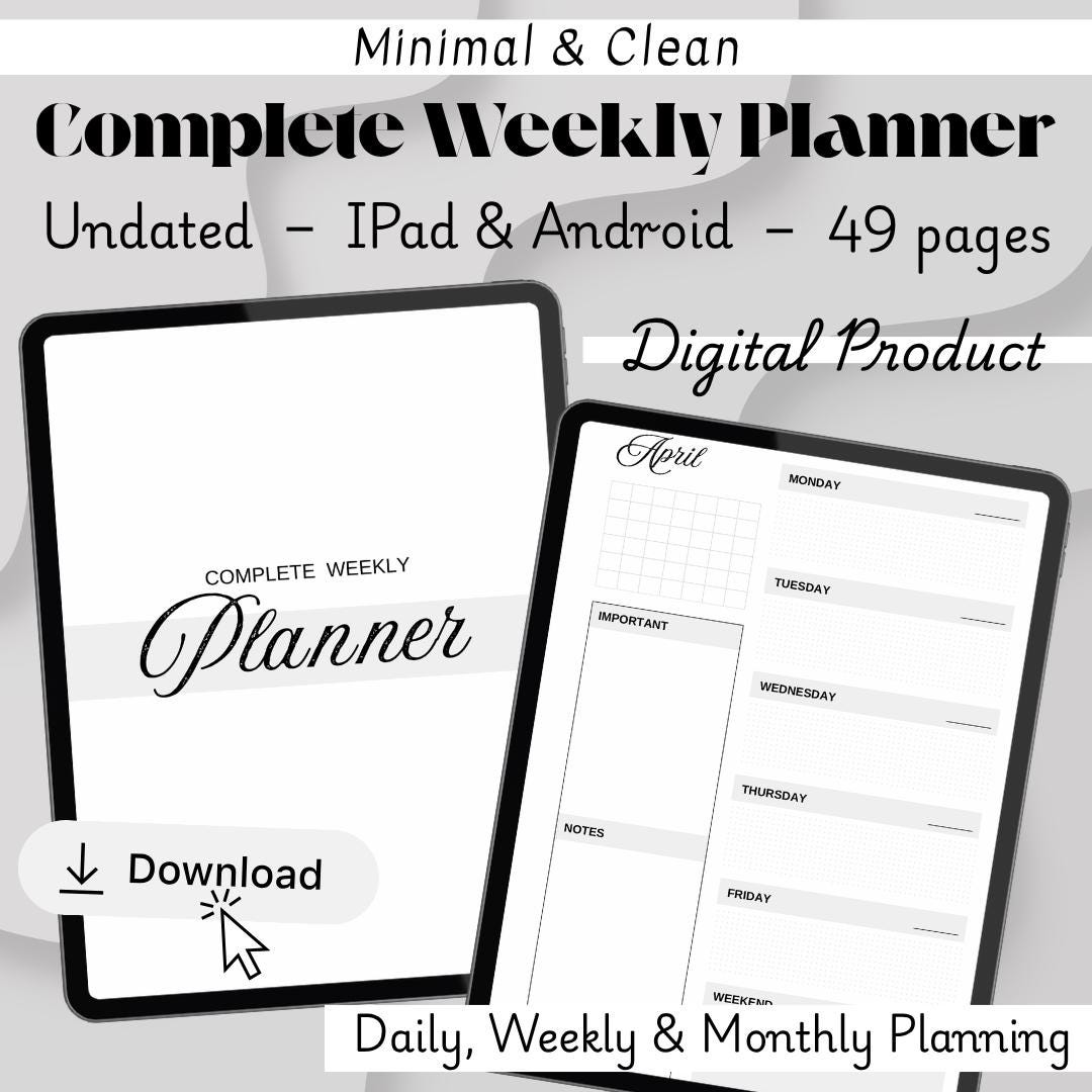 Minimalist Complete Weekly Planner | Clean and Minimal, Daily Weekly ...