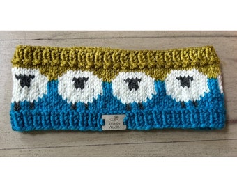 Hand knit sheep earwarmer to fit approx 2-4 years