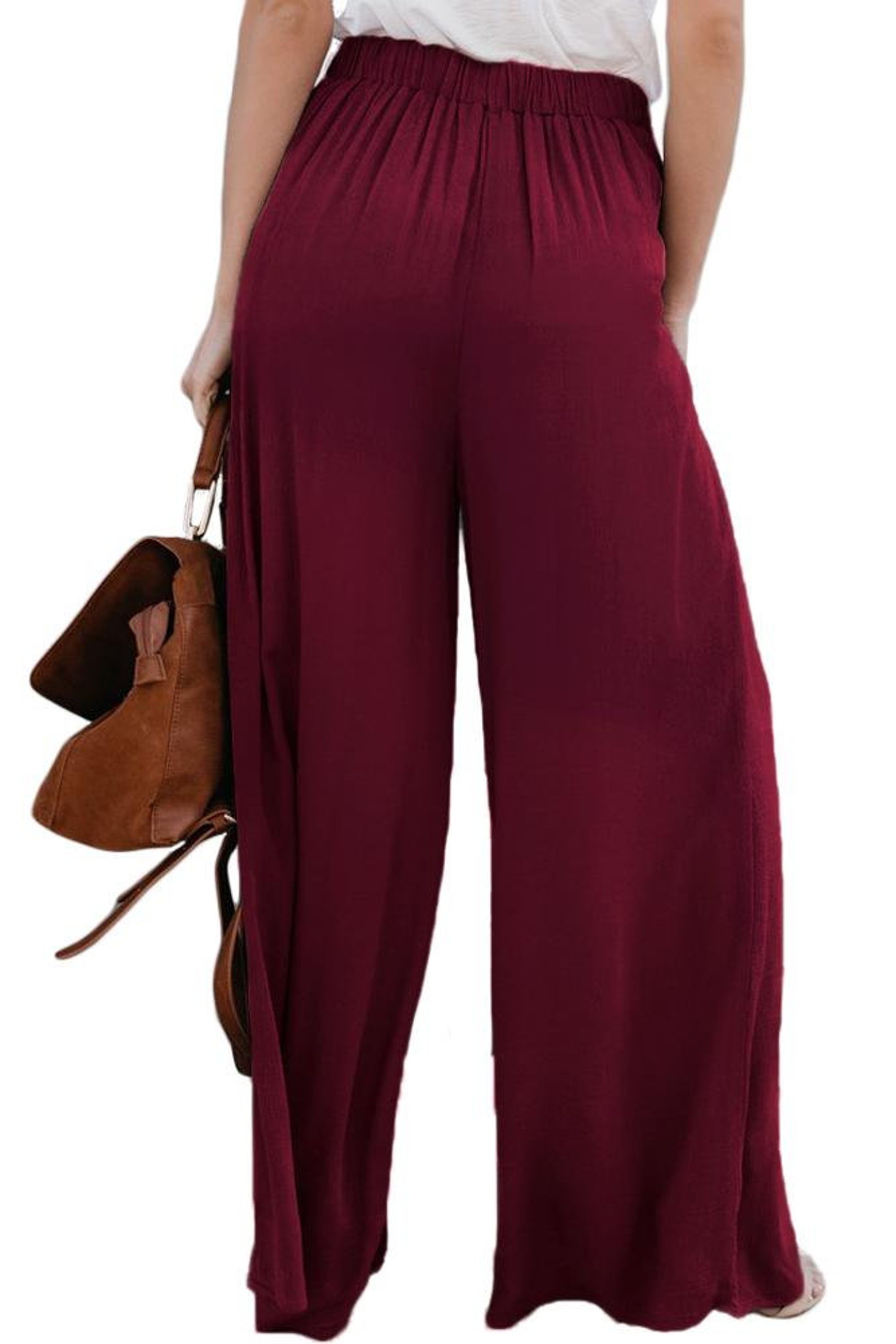 Burgundy Wine Palazzo Pants With Tie Flared Wide Leg | Etsy