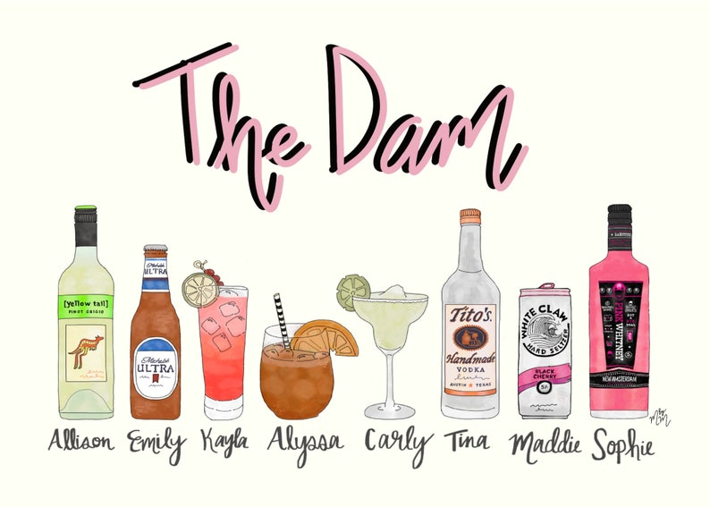 Personalized Drink Print 57 drinks Custom Cocktail Print Etsy