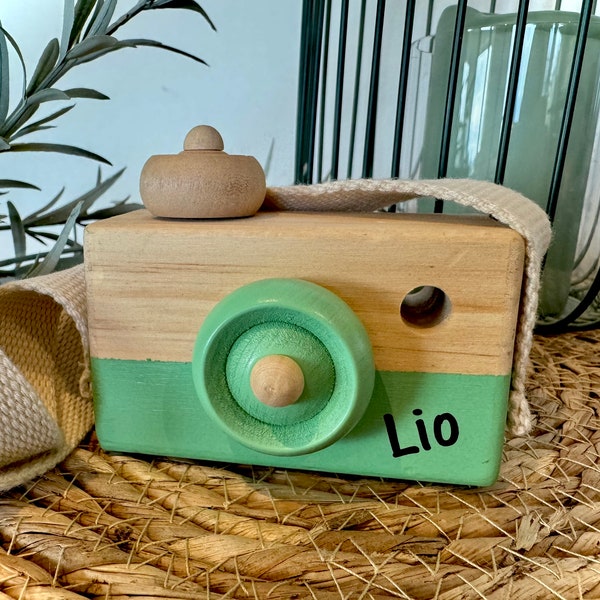 Kamera für Kinder, Fotoapparat, Holz, Montessori, Spielzeug, personalisiert, Geschenk