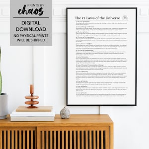 Digital 12 Laws of the Universe Print, Manifestation Wall Art, Spiritual Printable, Law Of Attraction Poster, Affirmation Poster