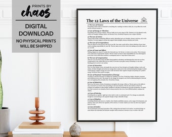 Digital 12 Laws of the Universe Print, Manifestation Wall Art, Spiritual Printable, Law Of Attraction Poster, Affirmation Poster