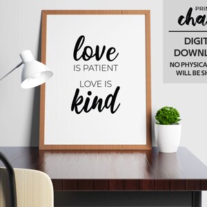 Love is patient, love is kind digital print - Wedding Gift - Bible Verse Art - Bedroom Decor - Anniversary Gift - Black and White