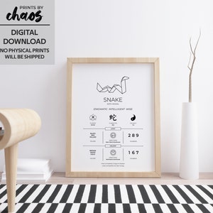 Digital Chinese Horoscope Zodiac print - SNAKE // Home Decor, Nursery, Birthday // Black and White // Chinese New Year Zodiac