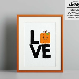 LOVE Halloween Print Halloween Decoration, Pumpkin Print, Cute Halloween Home Decor, Halloween Party, Fall Wall Art | Instant Download