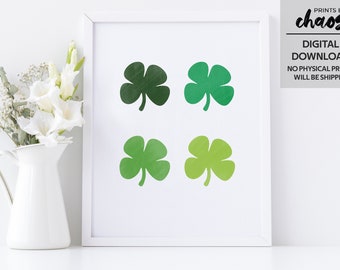 Viel Glück Geschenk - vierblättriges Kleeblatt Wandkunst - irische Geschenke - Kleeblätter Druck - St Patrick's Day Wandkunst - irische Druckkunst - digitaler Download