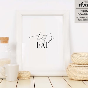 「Let&#39;s Eat」ウォールアート、ダイニングルームの装飾、キッチンウォールアート、キッチンの名言、感謝祭、秋の農家、タイポグラフィプリント | 即時ダウンロード
