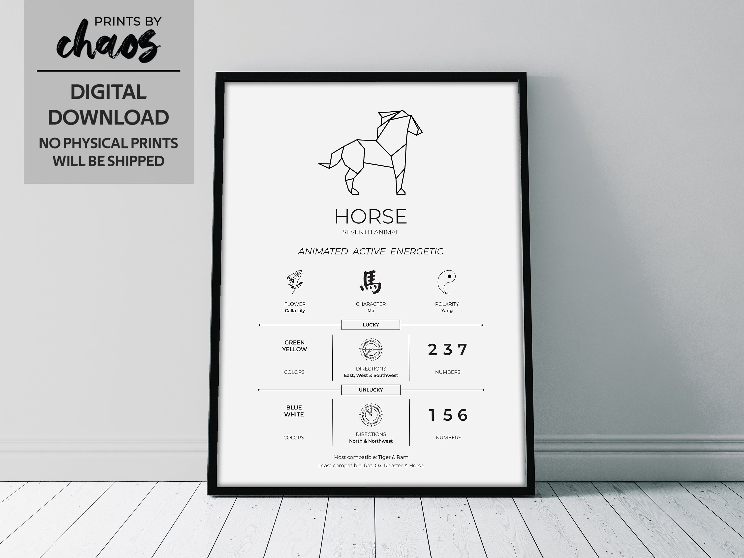 Digital Chinese Horoscope Zodiac Print - HORSE // Home Decor