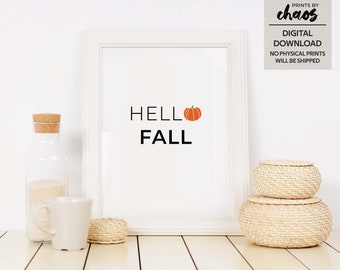 Hello Fall Wall Art, Fall Printable Decor, Thanksgiving Print, Autumn Fall Decor, Fall Farmhouse, Pumpkin Fall Print | Instant Download