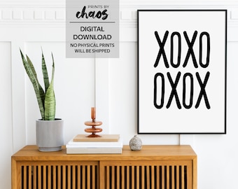 Hugs & Kisses XOXO Print - Valentines Day Wall Art - Nursery Wall Art - Typography Wall Art - Classroom Decor - Digital Download